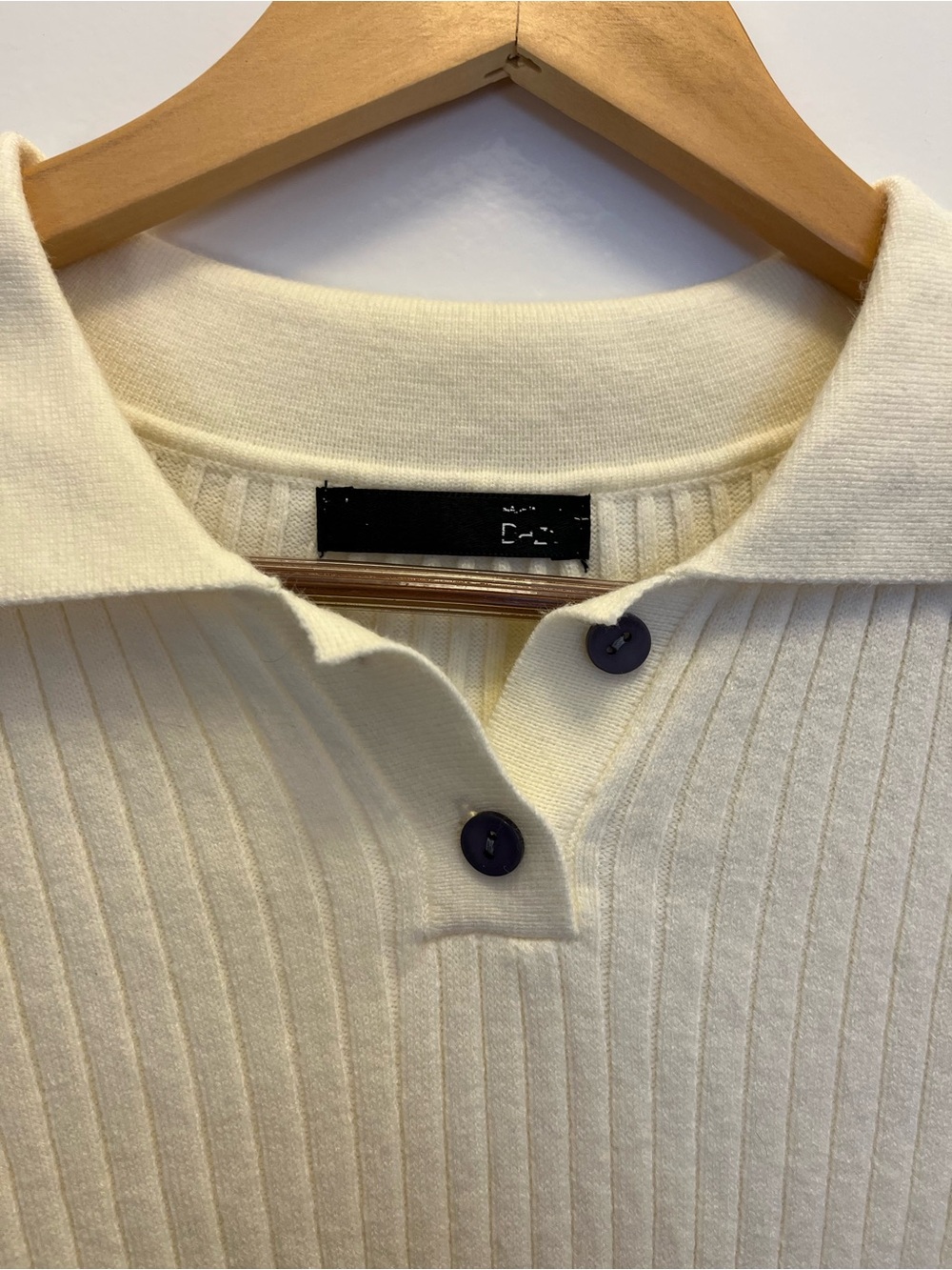 Cream Ribbed Polo Sweater - Picture 3 of 4